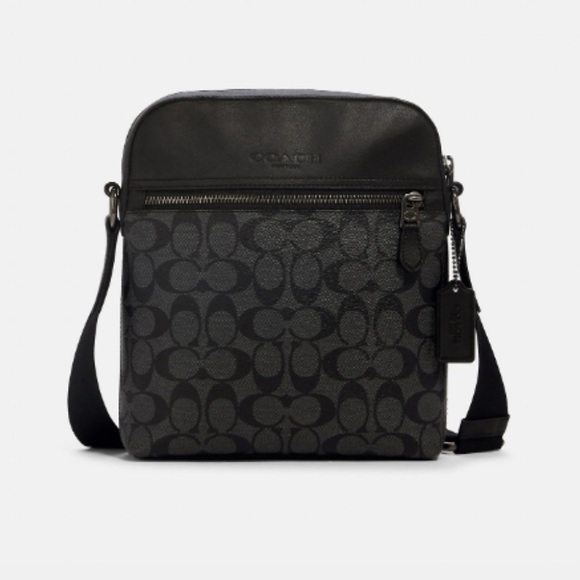 NWT Coach Black Houston Flight Messenger Bag in Signature Canvas Crossbody - Picture 1 of 6